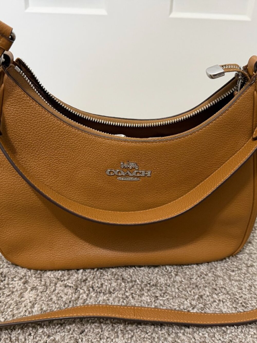 Coach Teri Hobo Bag - Camel color with silver accents